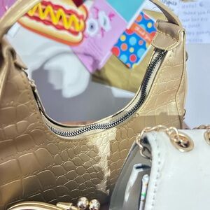 Elegant Gold Croc-Embossed Women's Bag